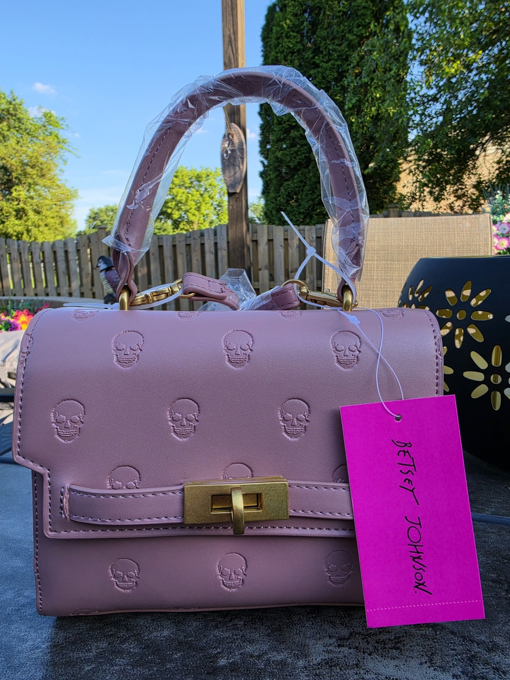 Betsey Johnson Dusty Pink Skull-Embossed Top Handle Satchel